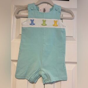 Abby & Evie Blue Boys Easter Jon Jon with Bunny Embroidery Size 6M